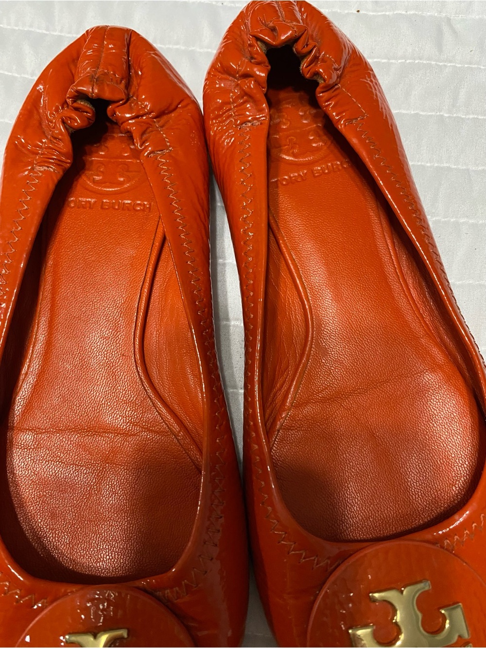 Tory Burch Reva Patent Leather Orange Ballet Flats Women’s Size 6 - Picture 3 of 11